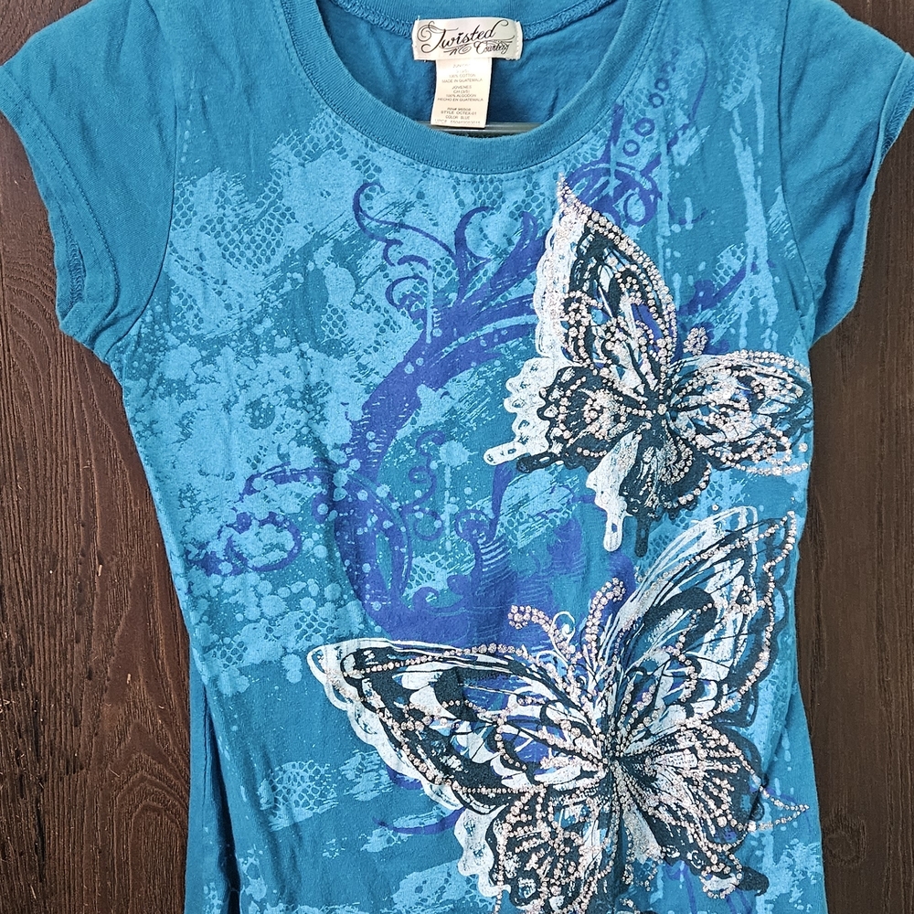 Twisted Teal Butterfly Kids Tee
